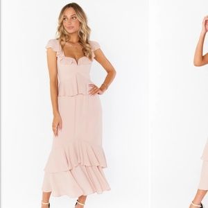Blush ruffle dress, bridesmaid